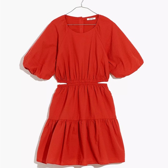 Madewell Dresses & Skirts - NWOT Madewell Seersucker Puff-Sleeve Cutout Mini Dress